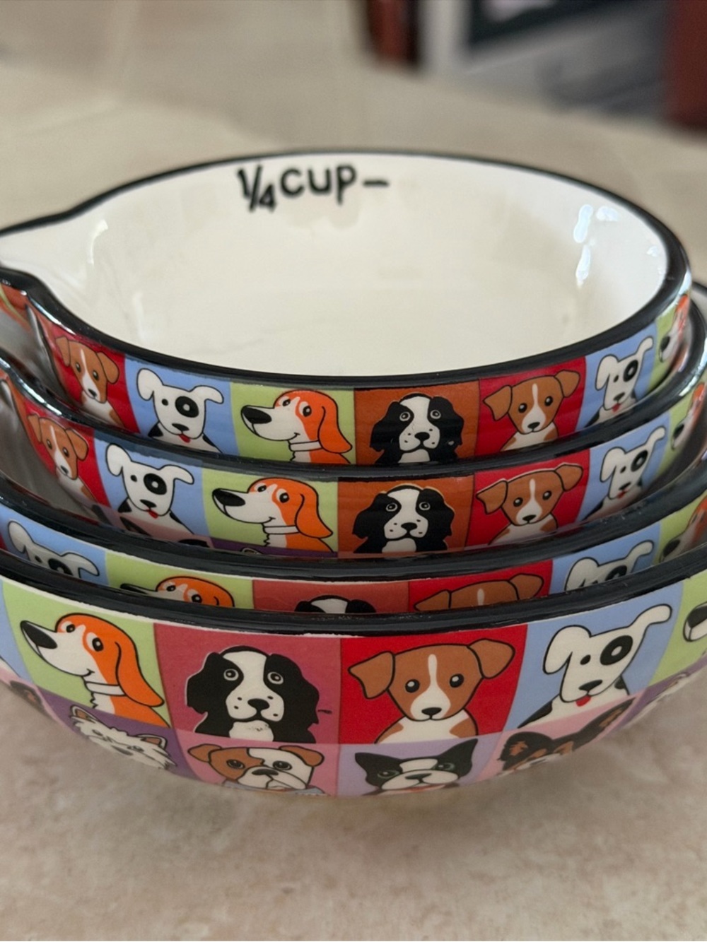 Multicolor Dog Pattern Ceramic measuring cup Set